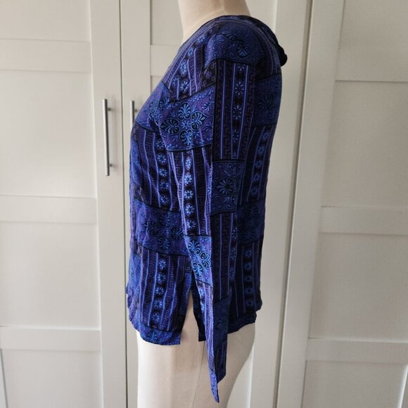 Vintage 90's Silk Blouse Size Petite Small  Blue weave pattern - Picture 7 of 9